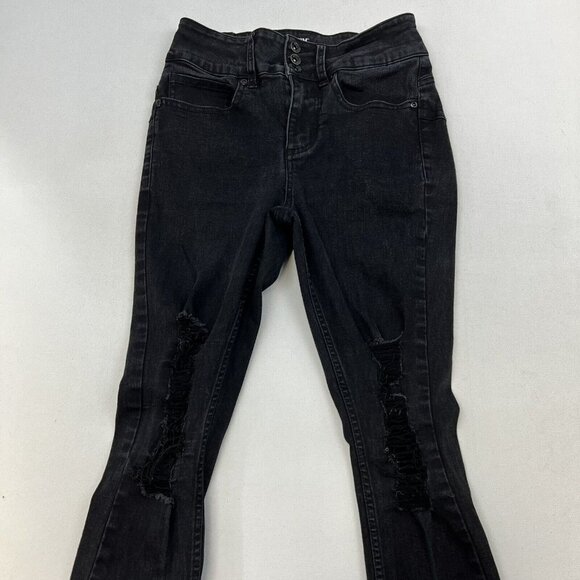 HT Denim Womens Black Hi-Rise Super Skinny Distressed Jeans Size 3 - Picture 2 of 9